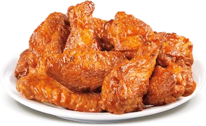A plate of saucy chicken wings
