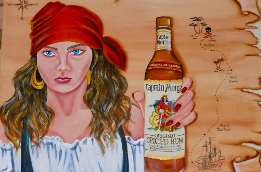 Hand painted pirate mural in the Black Swan liquor store